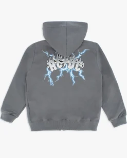 ACDC - FELPA GRIGIA FULL ZIP CON CAPPUCCIO PER RAGAZZI 10-14 ANNI