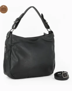 ALEX & CO - Borsa un manico nera con tasca posteriore e due tasche laterali, tracolla removibile - VERA PELLE -