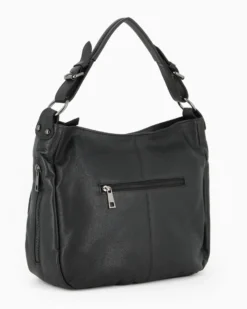 ALEX & CO - Borsa un manico nera con tasca posteriore e due tasche laterali, tracolla removibile - VERA PELLE -