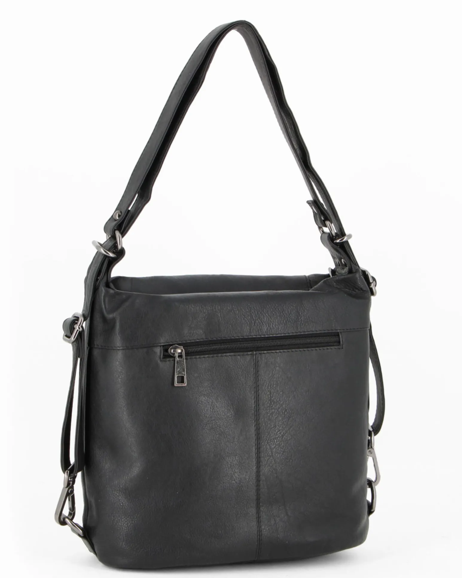 ALEX & CO - Borsa/zaino nero in VERA PELLE con doppia tasca frontale