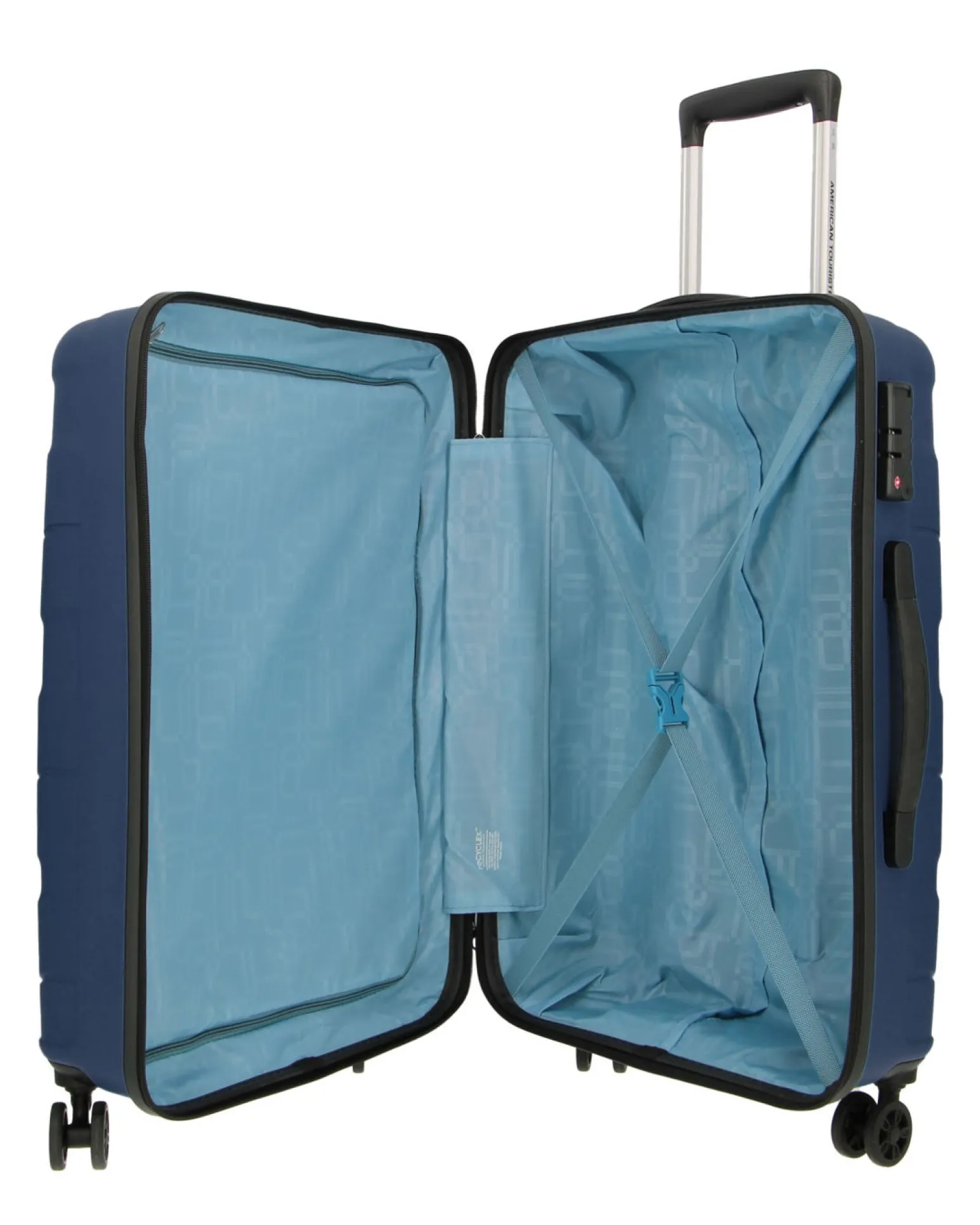 AMERICAN TOURISTER - TROLLEY BLU IN ABS 4 RUOTE CON COMBINAZIONE TSA