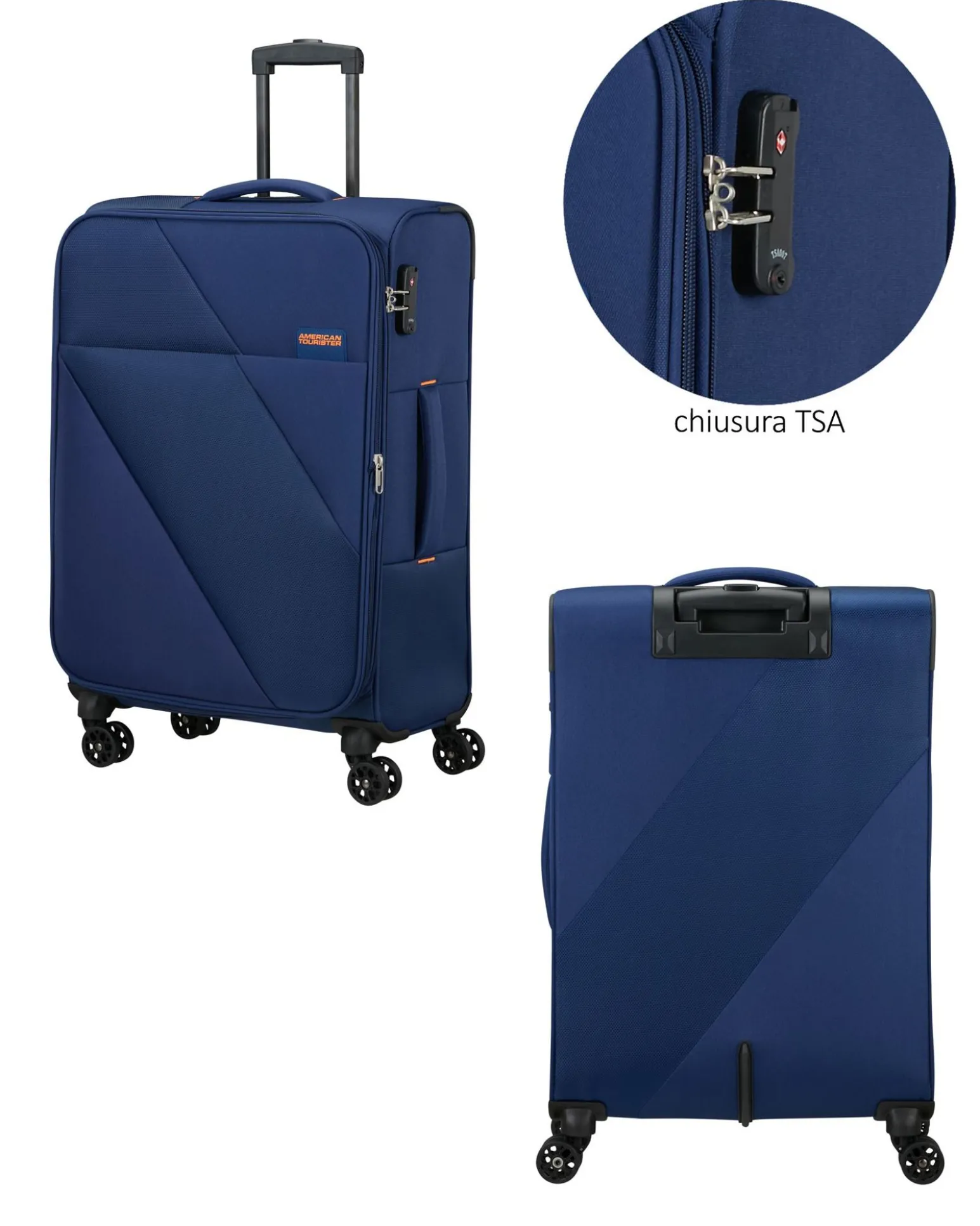 AMERICAN TOURISTER - TROLLEY BLU IN TESSUTO ESPANDIBILE CON LUCCHETTO TSA