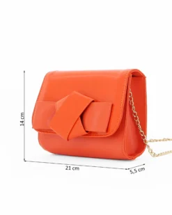 ANNES NICOLE - Pochette arancione con patta in vernice e fiocco removibile, MADE IN ITALY
