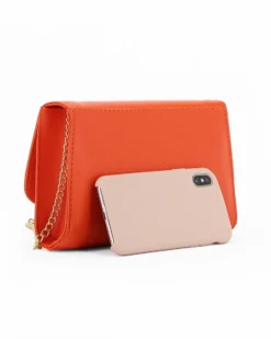 ANNES NICOLE - Pochette arancione con patta in vernice e fiocco removibile, MADE IN ITALY