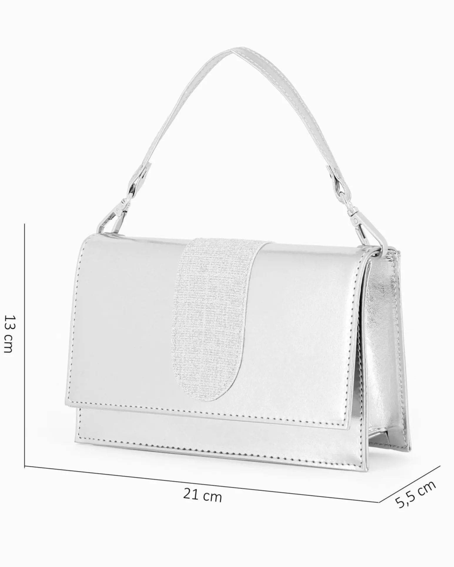 ANNES NICOLE - Pochette argento con patta e tracolla a catenina
