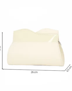 ANNES NICOLE - Pochette beige con bordo ondulato in vernice, MADE IN ITALY