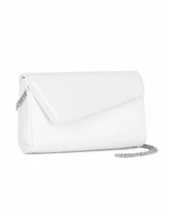 ANNES NICOLE - Pochette bianca con inserti in vernice e patta, MADE IN ITALY