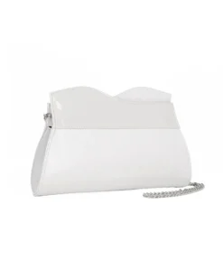 ANNES NICOLE - Pochette bianca con bordo ondulato in vernice, MADE IN ITALY