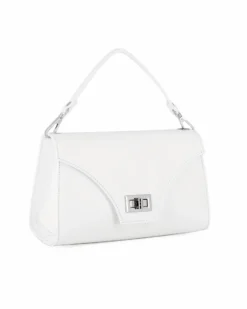 ANNES NICOLE - Pochette bianca un manico con patta e chiusura a girello, MADE IN ITALY