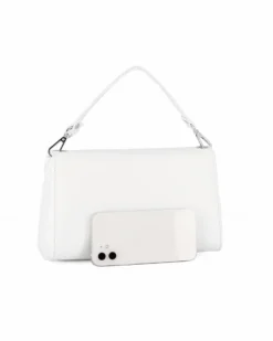 ANNES NICOLE - Pochette bianca un manico con patta e chiusura a girello, MADE IN ITALY