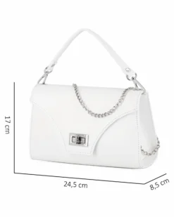 ANNES NICOLE - Pochette bianca un manico con patta e chiusura a girello, MADE IN ITALY