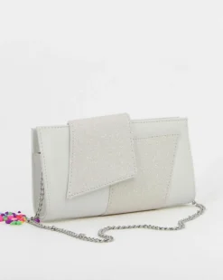 ANNES NICOLE - Pochette bianca con fascia e pattina glitterate, MADE IN ITALY