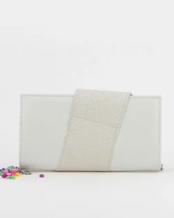 ANNES NICOLE - Pochette bianca con fascia e pattina glitterate, MADE IN ITALY
