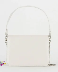 ANNES NICOLE - Pochette bianca un manico con patta glitterata, chiusura a girello e catenina removibile, MADE IN ITALY