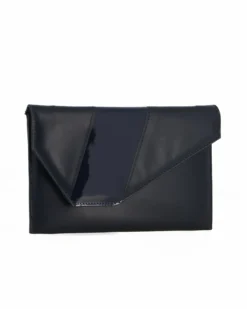 ANNES NICOLE - Pochette blu notte con inserto in vernice sulla patta, MADE IN ITALY