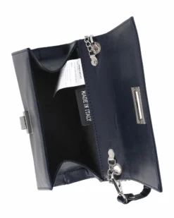 ANNES NICOLE - Pochette blu scuro un manico con patta in vernice e chiusura a girello, MADE IN ITALY