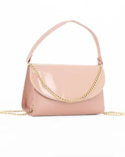ANNES NICOLE - Pochette carne un manico con patta in vernice e dettaglio catenina, MADE IN ITALY