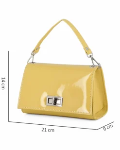 ANNES NICOLE - Pochette gialla un manico con patta in vernice e chiusura a girello, MADE IN ITALY