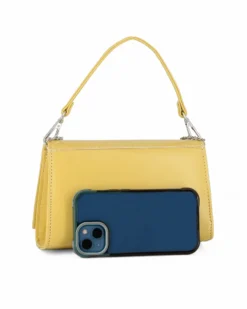 ANNES NICOLE - Pochette gialla un manico con patta in vernice e chiusura a girello, MADE IN ITALY