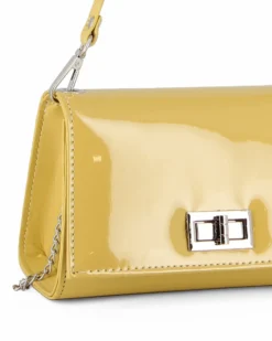 ANNES NICOLE - Pochette gialla un manico con patta in vernice e chiusura a girello, MADE IN ITALY