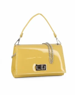 ANNES NICOLE - Pochette gialla un manico con patta in vernice e chiusura a girello, MADE IN ITALY
