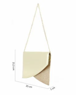ANNES NICOLE - Pochette laminata platino a punta con inserto glitterato e patta, MADE IN ITALY