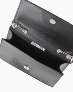 ANNES NICOLE - Pochette nera con patta e tracolla a catenina