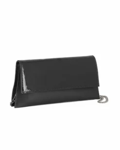 ANNES NICOLE - Pochette nera con due scomparti interni e patta in vernice, MADE IN ITALY