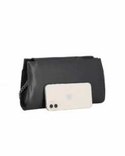 ANNES NICOLE - Pochette nera con inserti in vernice e patta, MADE IN ITALY