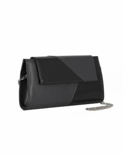 ANNES NICOLE - Pochette nera con inserti in vernice e patta, MADE IN ITALY