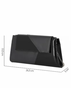ANNES NICOLE - Pochette nera con inserti in vernice e patta, MADE IN ITALY