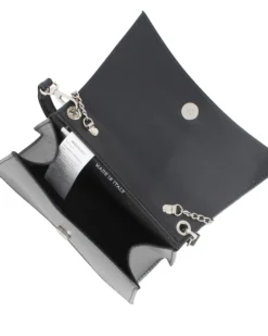 ANNES NICOLE - Pochette nera con un manico e fascia in lurex sulla patta MADE IN ITALY