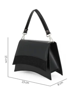 ANNES NICOLE - Pochette nera con un manico e fascia in lurex sulla patta MADE IN ITALY