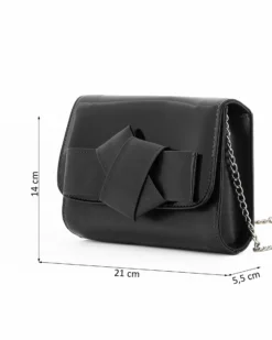 ANNES NICOLE - Pochette nera con patta in vernice e fiocco removibile, MADE IN ITALY
