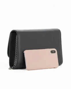 ANNES NICOLE - Pochette nera con patta in vernice e fiocco removibile, MADE IN ITALY