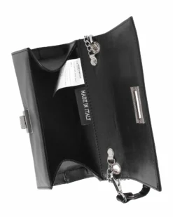 ANNES NICOLE - Pochette nera un manico con patta in vernice e chiusura a girello, MADE IN ITALY