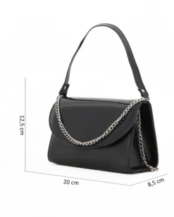 ANNES NICOLE - Pochette nera un manico con patta in vernice e dettaglio catenina, MADE IN ITALY