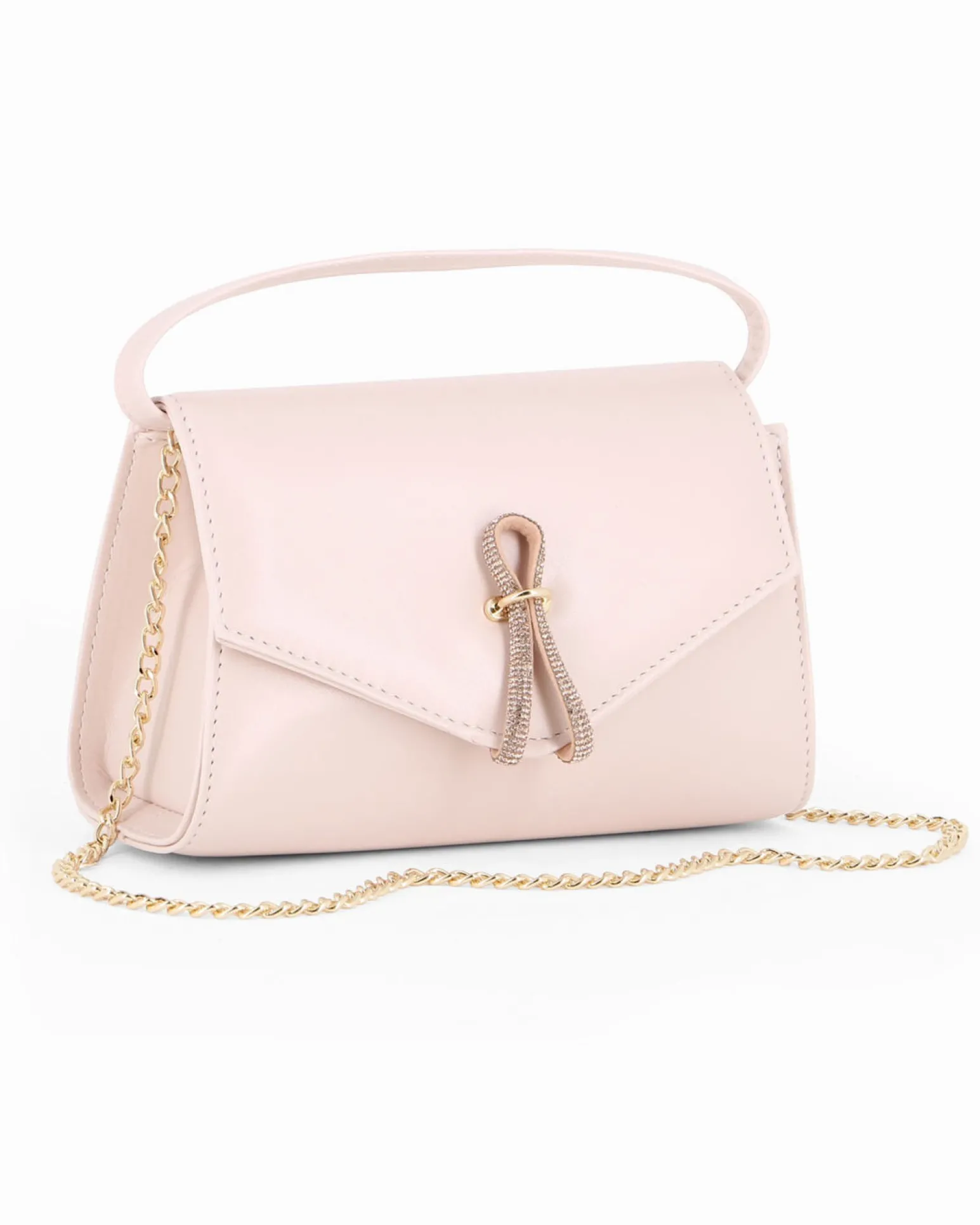 ANNES NICOLE - Pochette nude con cinturino in strass sulla patta e tracolla a catenina