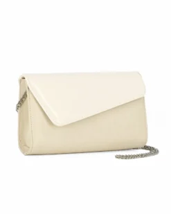 ANNES NICOLE - Pochette panna con patta in vernice, MADE IN ITALY