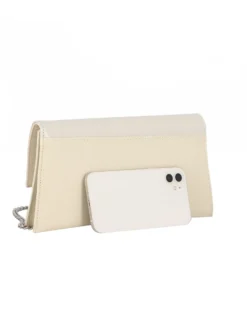 ANNES NICOLE - Pochette panna con due scomparti interni e patta in vernice, MADE IN ITALY