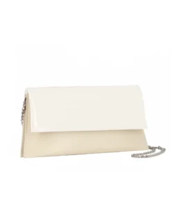ANNES NICOLE - Pochette panna con due scomparti interni e patta in vernice, MADE IN ITALY