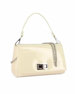 ANNES NICOLE - Pochette panna un manico con patta in vernice e chiusura a girello, MADE IN ITALY