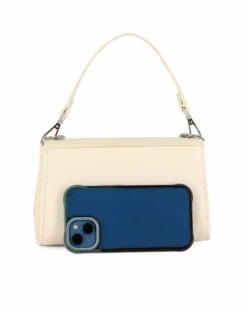 ANNES NICOLE - Pochette panna un manico con patta in vernice e chiusura a girello, MADE IN ITALY