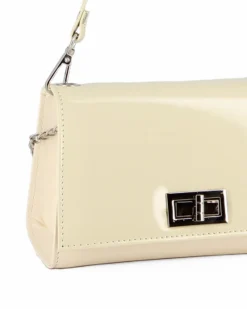 ANNES NICOLE - Pochette panna un manico con patta in vernice e chiusura a girello, MADE IN ITALY