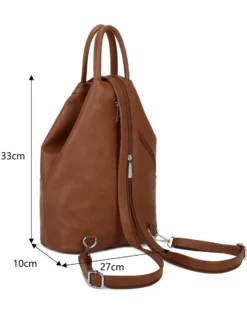 ANNES NICOLE - Zaino marrone due manici con doppia tasca frontale e spalline regolabili con zip