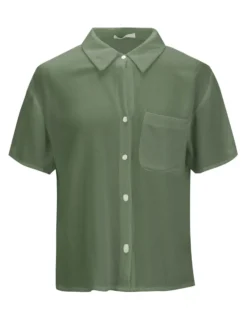 BACHATA - Camicia mezza manica in viscosa verde militare