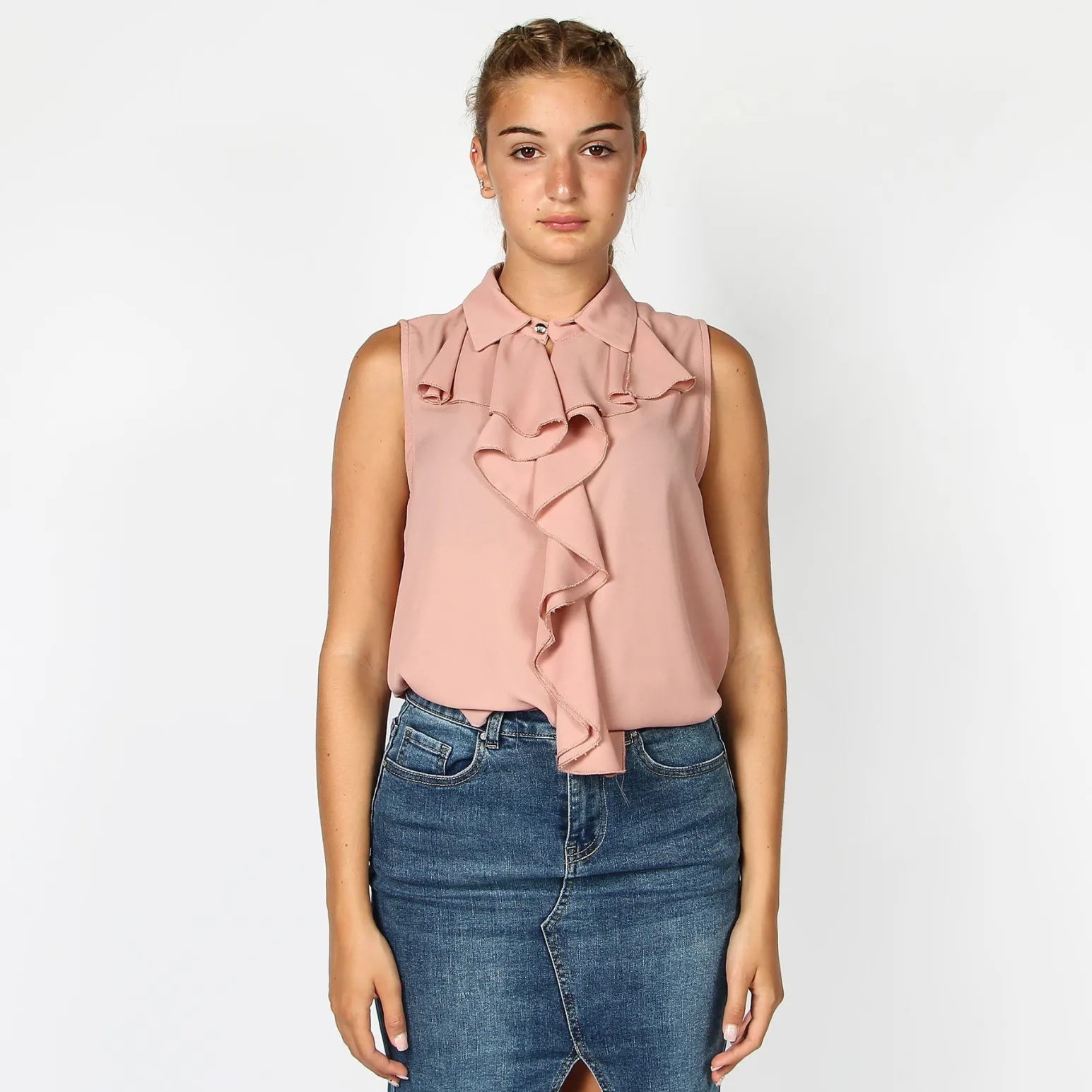 BACHATA - CAMICIA ROSA CIPRIA SMANICATA CON ROUCHES