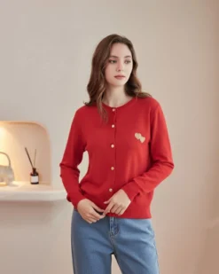 BACHATA - Cardigan manica lunga rosso con bottoni da donna
