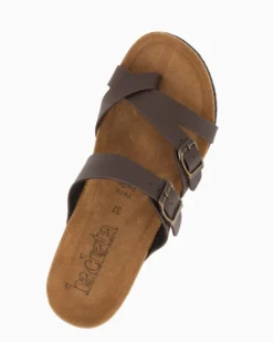 BACHATA - Ciabatta infradito marrone effetto matte con doppia fibbia e sottopiede in VERA PELLE, zeppa 5CM