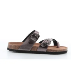 BACHATA - Ciabatta infradito pewter con doppia fibbia e sottopiede in VERA PELLE